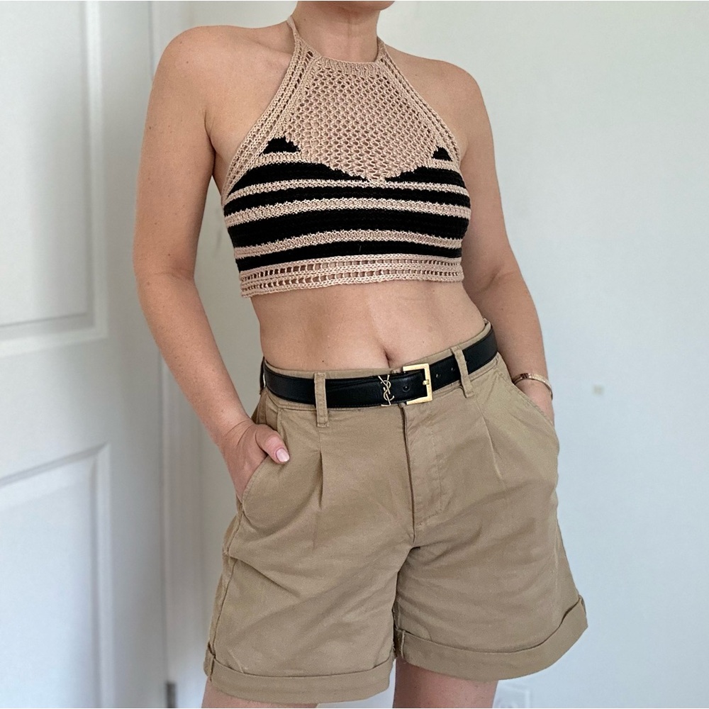 Crop Halter Crochet Knit Top